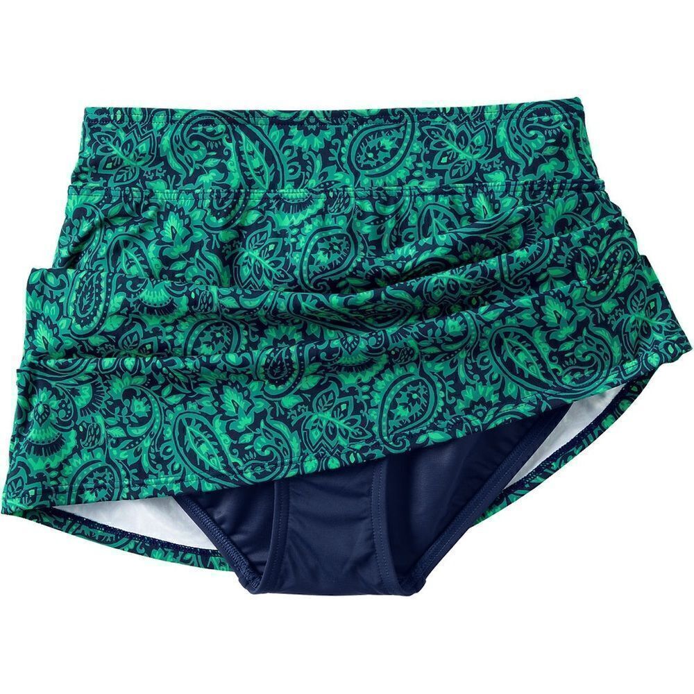 Land's End chlorine resist control navy emerald Decor Paisley swim skirt 14P